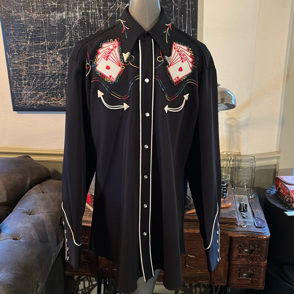 Vintage 50’s H Bar C ‘Royal Flush’ Pearl Snap Western Shirt with Collar Tips